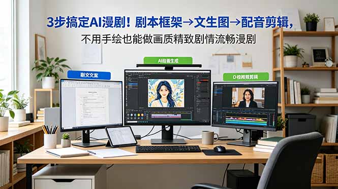3步搞定AI漫剧！剧本框架→文生图→配音剪辑，零基础也能做精致剧情漫剧