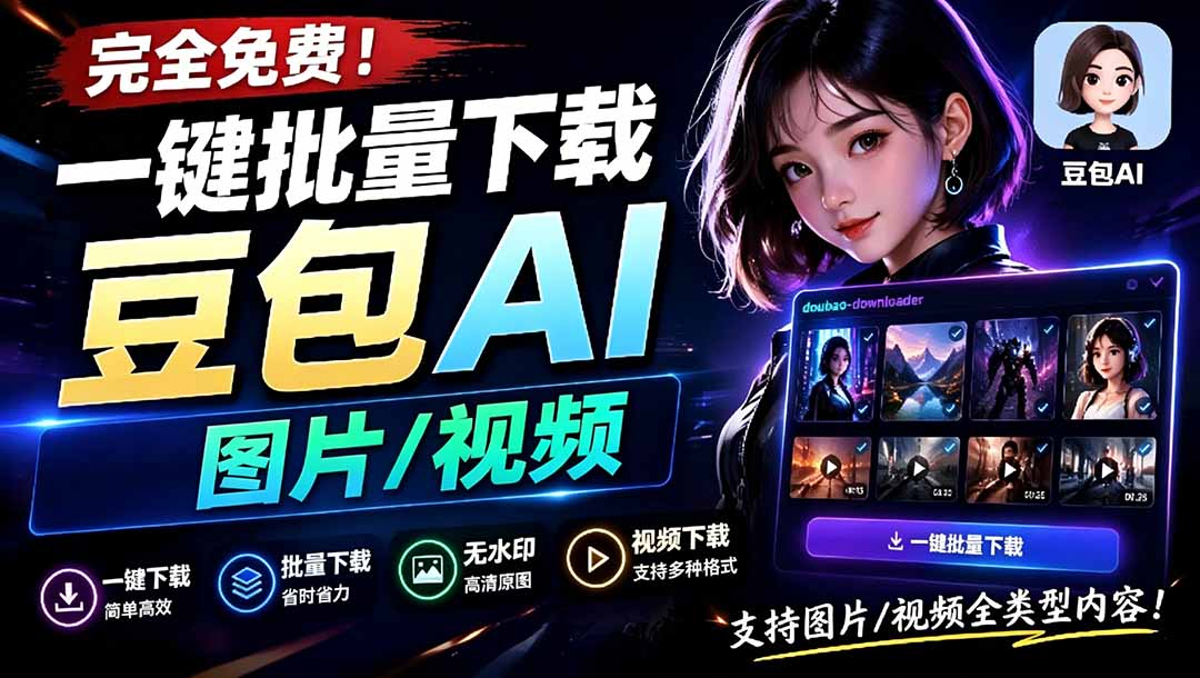 豆包AI下载器一键批量保存无水印图片视频，doubao-downloader开源工具
