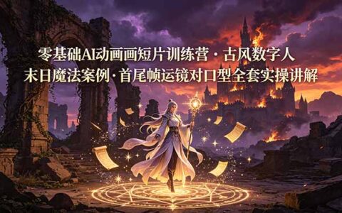 零基础AI动画短片实战训练营，古风数字人末日魔法运镜对口型全流程