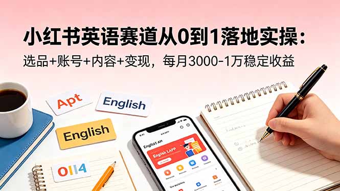 小红书英语赛道0-1实操：选品账号内容变现，变现300步骤0-1万