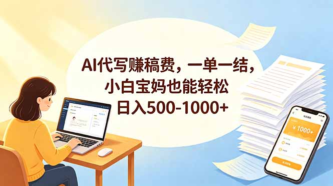 AI代写副业变现500方法，小白宝妈一单一结轻松上手