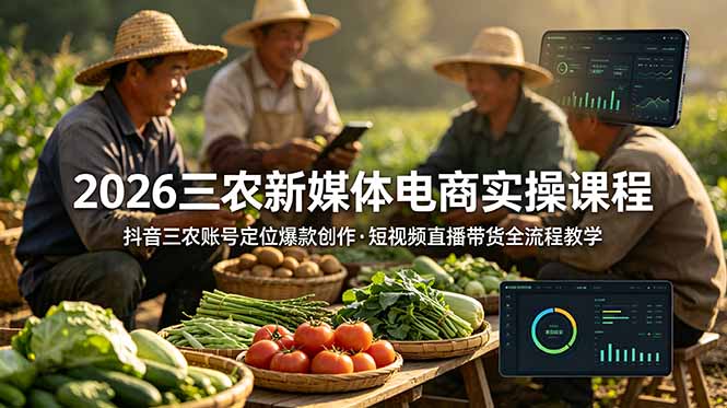 2026抖音三农带货实操课：账号定位爆款创作与直播变现全流程