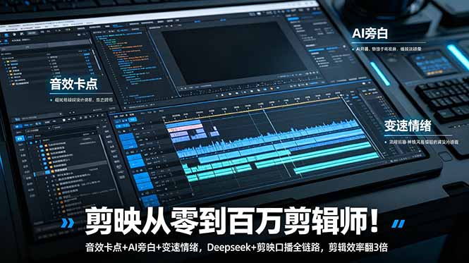 剪映剪辑全链路实战：AI音效卡点+Deepseek口播，效率翻3倍