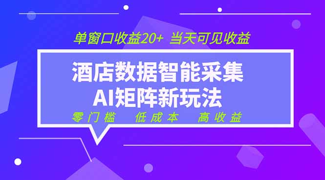 2026酒店数据采集AI智能矩阵新风口 低成本高收益当天见收益单窗口20+