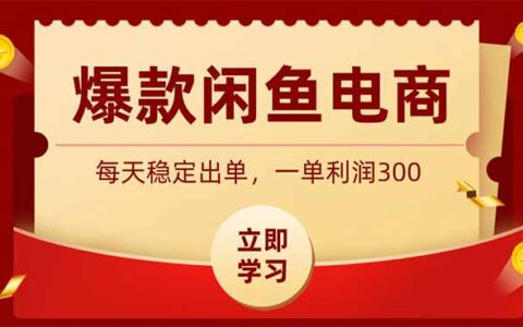 爆款闲鱼电商，简单粗暴变现过万，一单利润300步骤新手可做