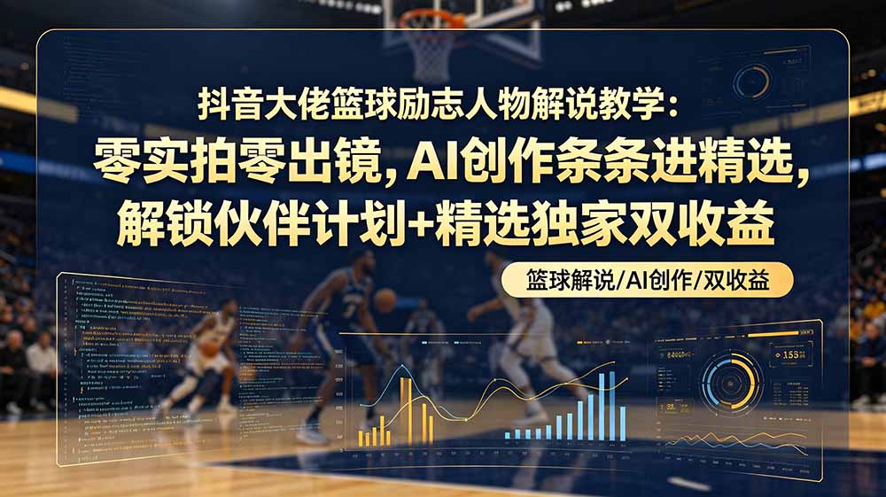 抖音大佬篮球励志解说AI教学，零实拍零出镜解锁精选双收益