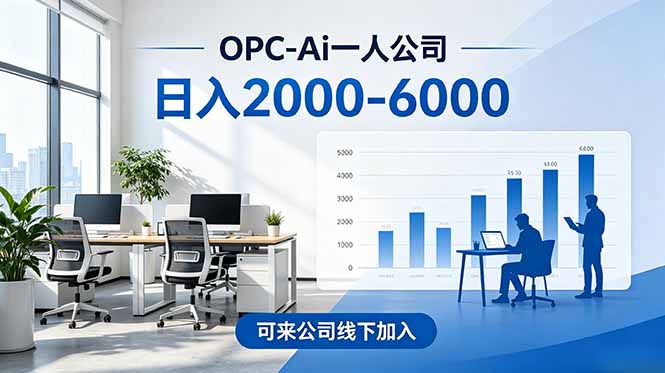 2026创业风口OPC一人公司模式，日收益200步骤0+居家副业项目