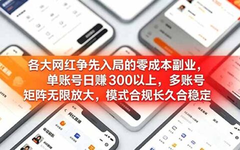 各大网红低成本副业：单号变现300方法，多号矩阵放大，合规长久稳定
