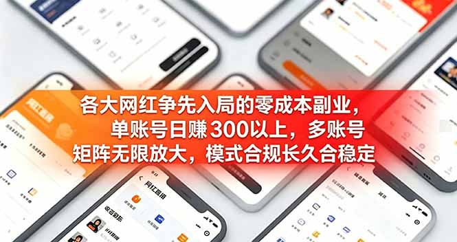 各大网红低成本副业：单号变现300方法，多号矩阵放大，合规长久稳定
