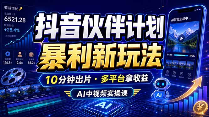 抖音伙伴计划AI玩法，10分钟出原创视频，变现三位数