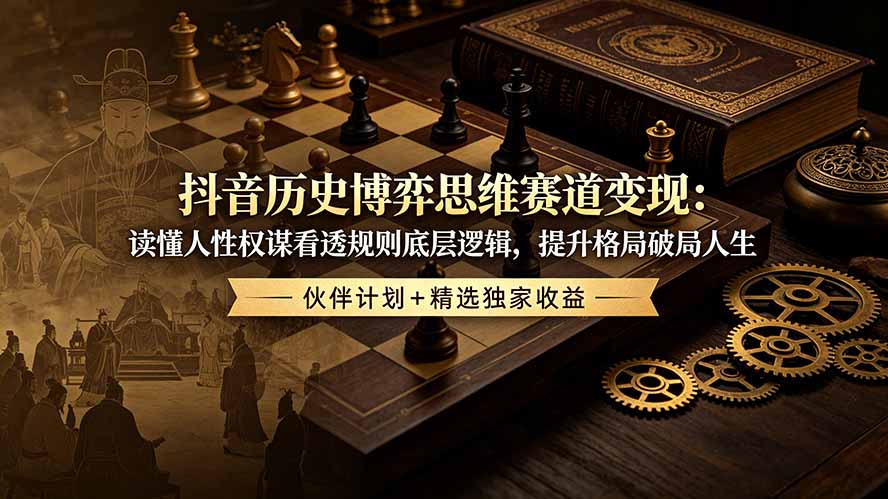 抖音历史博弈思维变现：人性权谋看透规则底层逻辑，提升格局破局人生，伙伴计划+独家收益