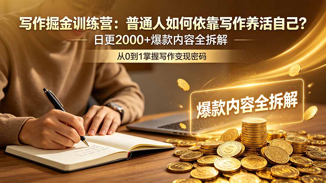 写作掘金训练营：普通人靠公众号日更爆款，实现副业变现全拆解