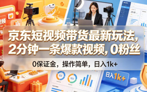 京东短视频带货新玩法，0粉丝变现1方法，2分钟制作爆款视频
