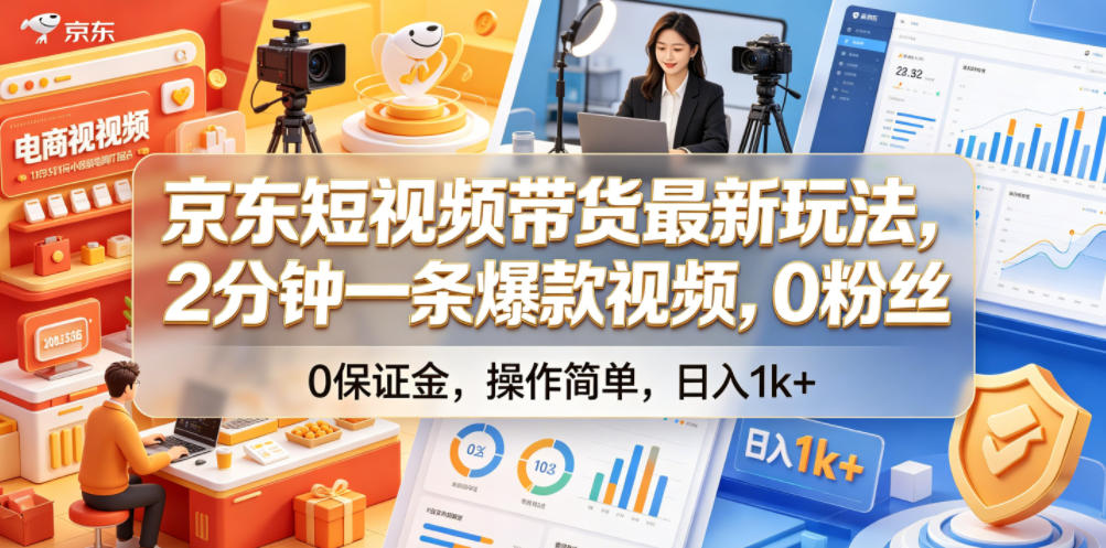 京东短视频带货新玩法，0粉丝变现1方法，2分钟制作爆款视频