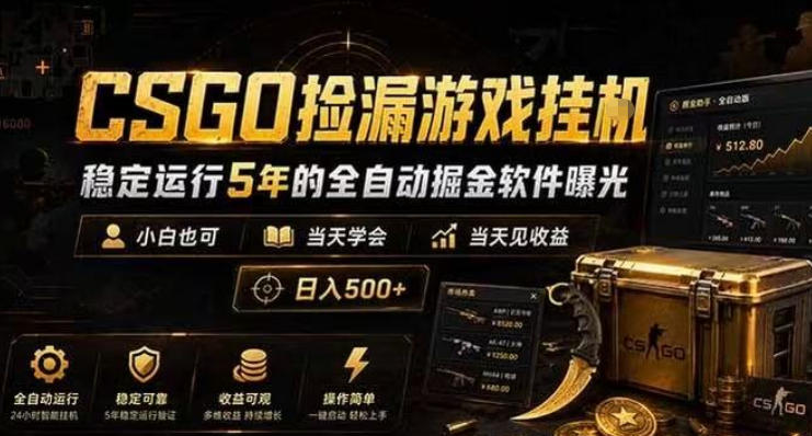 CSGO捡漏挂G自动化掘金软件，小白变现500方法教程