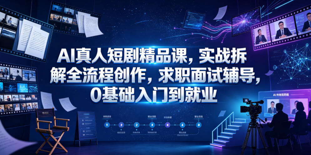 AI真人短剧实战课：0基础入门到就业，全流程拆解+求职面试辅导