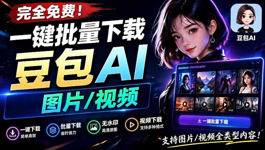Github开源！豆包AI无水印图片/视频一键批量下载工具，自动解析提示词
