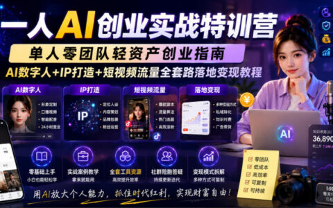一人AI创业实战：零团队轻资产+数字人IP+短视频流量变现教程