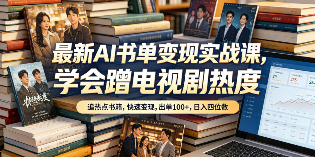 最新AI书单变现实战课，蹭电视剧热点追书出单，变现千元