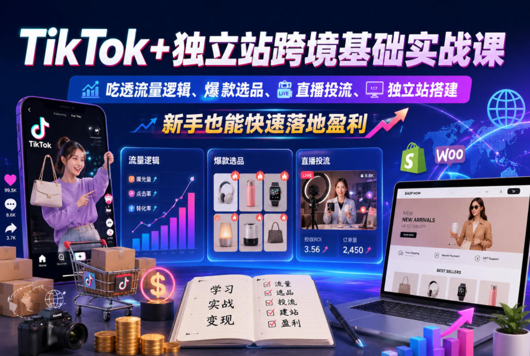 TikTok+独立站跨境实战课,新手选品投流建站快速盈利 TikTok+独立站跨境实战课,新手选品投流建站快速盈利