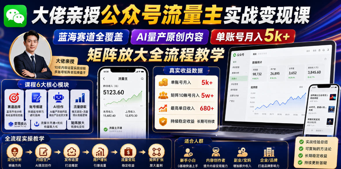 大佬亲授公众号流量主变现课,蓝海赛道AI量产内容变现5方法 大佬亲授公众号流量主变现课,蓝海赛道AI量产内容变现5方法