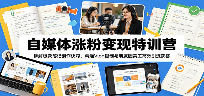 自媒体涨粉变现特训营：爆款笔记创作与Vlog摄制引流全攻略