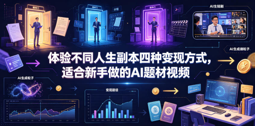 体验不同人生副本AI视频变现4种方式，新手零基础入门教程