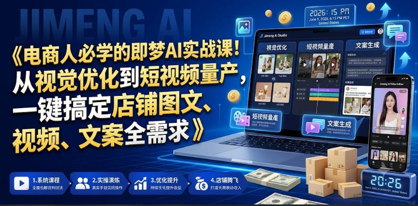 电商人必学即梦AI实战课：视觉优化+短视频量产，降本增效