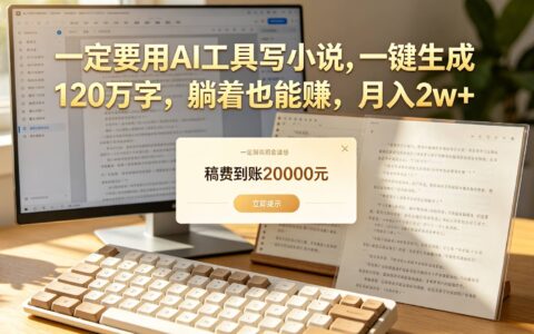 2026 AI写小说变现2W+，一键生成120万字教程实操