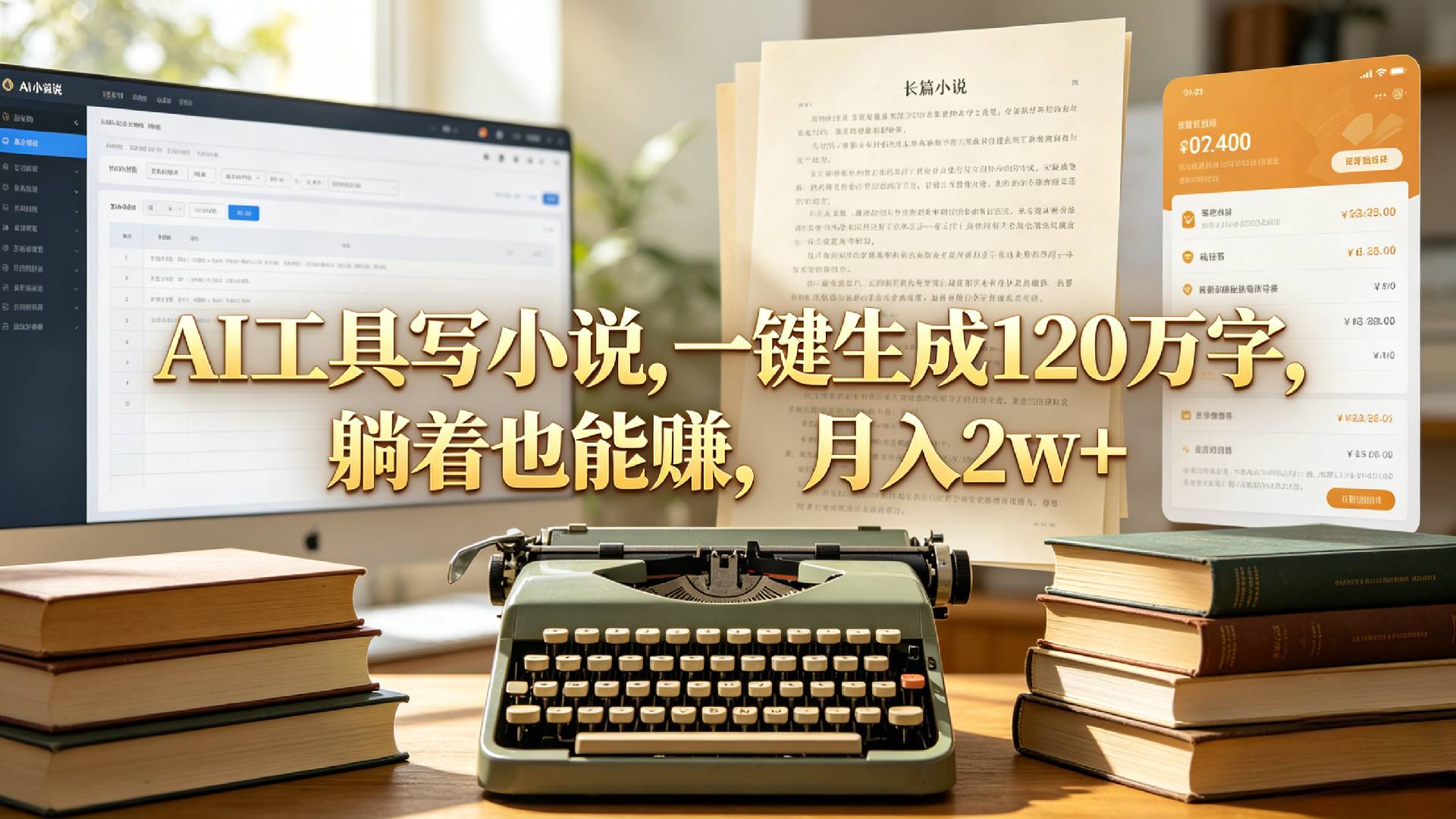 AI写小说变现2w+，一键生成120万字躺着赚稿费教程