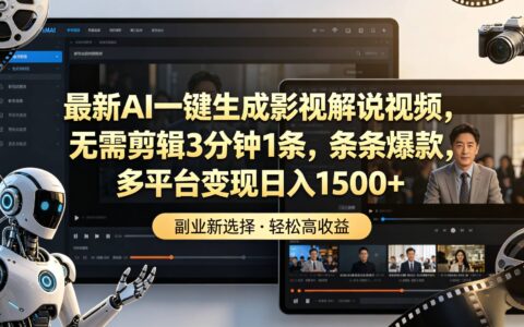 最新AI一键生成影视解说视频，3分钟1条爆款，多平台变现变现1500方法