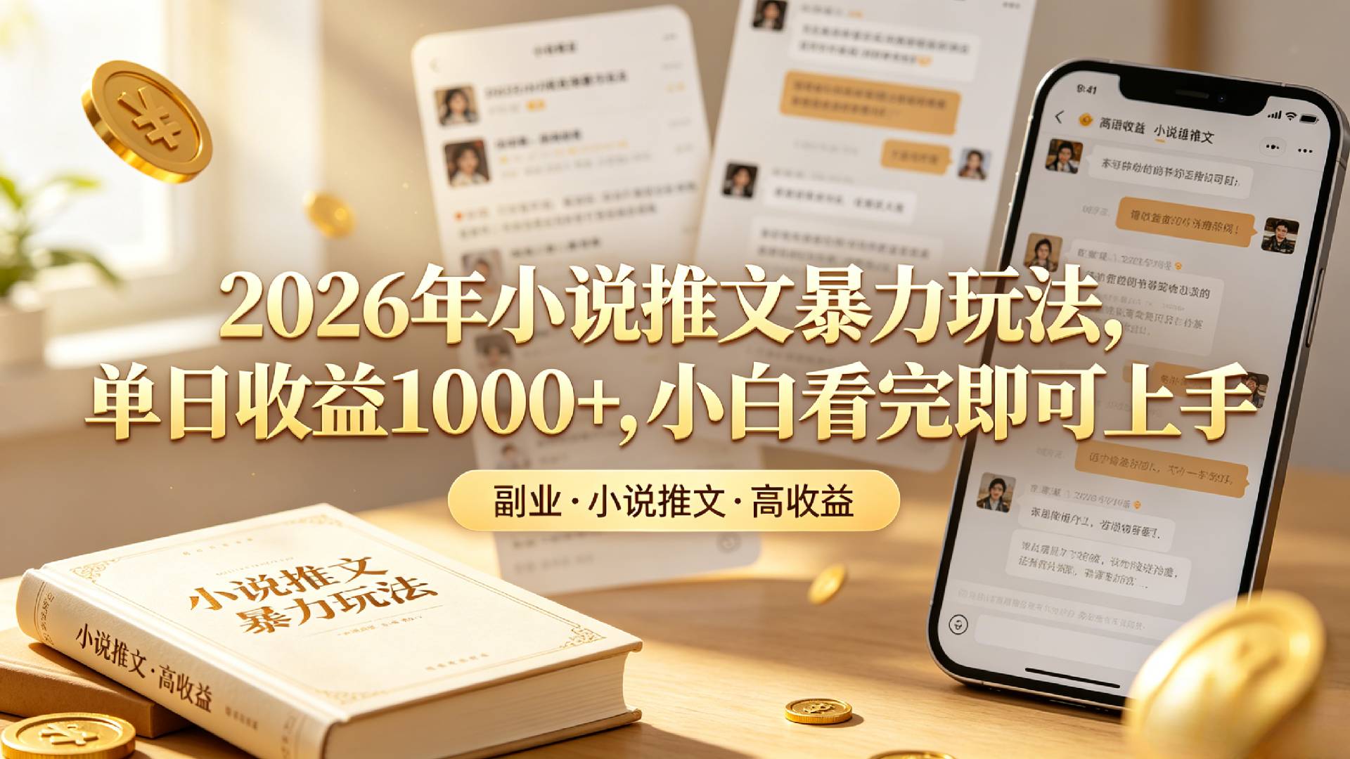 2026小说推文风口玩法，视频号变现100步骤0+，小白零基础可上手