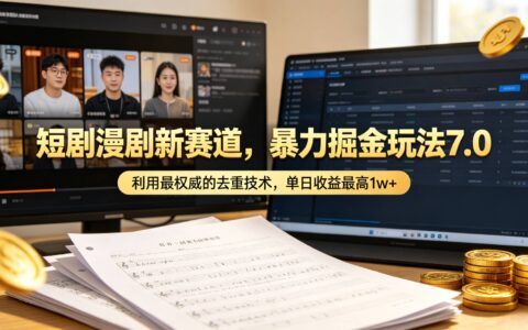 短剧漫剧新赛道，风口掘金7.0，日收益1w+去重技术玩法