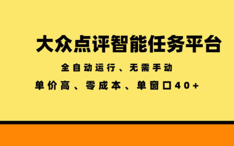 2026 大众点评自动化任务平台，低成本高收益单窗口40+