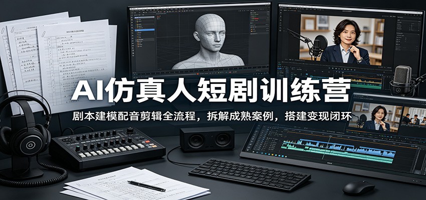 AI仿真人短剧训练营:剧本配音剪辑全流程,拆解案例搭建变现闭环 AI仿真人短剧训练营:剧本配音剪辑全流程,拆解案例搭建变现闭环