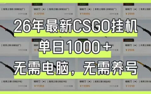 26年CSGO挂G捡漏系统，变现100步骤0+，手机电脑0基础可上手