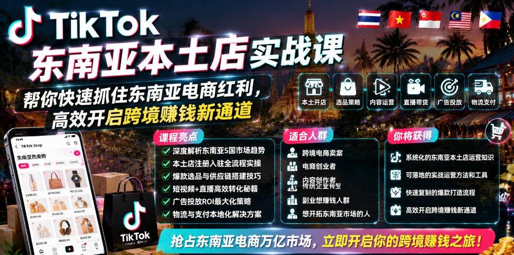 TikTok东南亚本土店实战课,零基础跨境开店赚红利 TikTok东南亚本土店实战课,零基础跨境开店赚红利