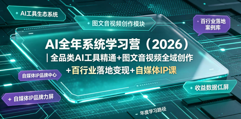 AI全年系统学习营2026：全工具精通+图文音视频创作变现