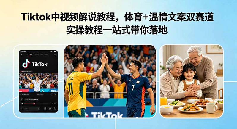 TikTok中视频解说教程，体育温情双赛道实操带你出海赚美金