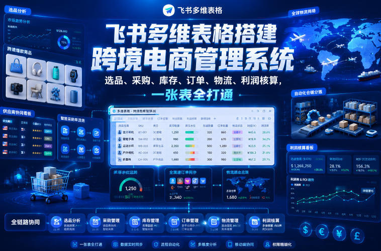 飞书多维表格搭建跨境电商管理系统，零代码打通选品采购库存利润核算