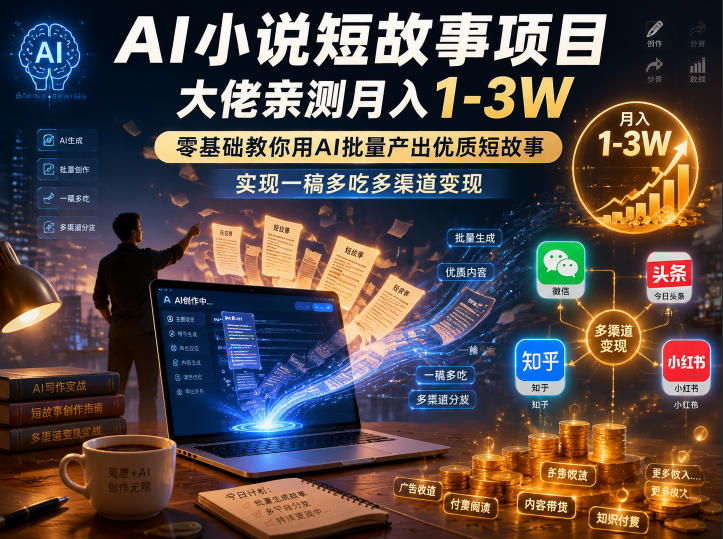 AI短故事变现1-3W，零基础用番茄小说批量变现全攻略