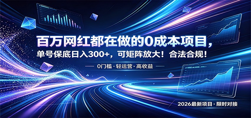 百万网红低成本项目，单号变现300方法，矩阵放大合法合规实操技巧