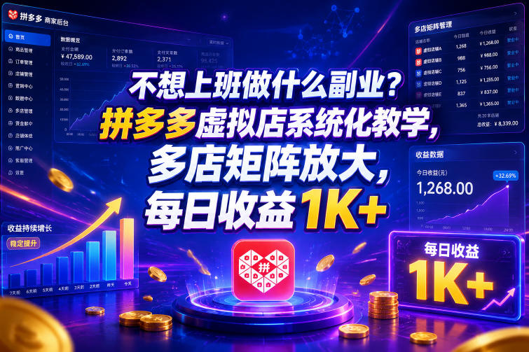 拼多多虚拟店系统化教学，多店矩阵放大，日收益1K+副业