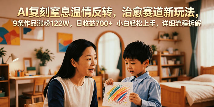 AI复刻窒息温情反转，治愈赛道新玩法，9条作品涨粉122W，小白轻松上手