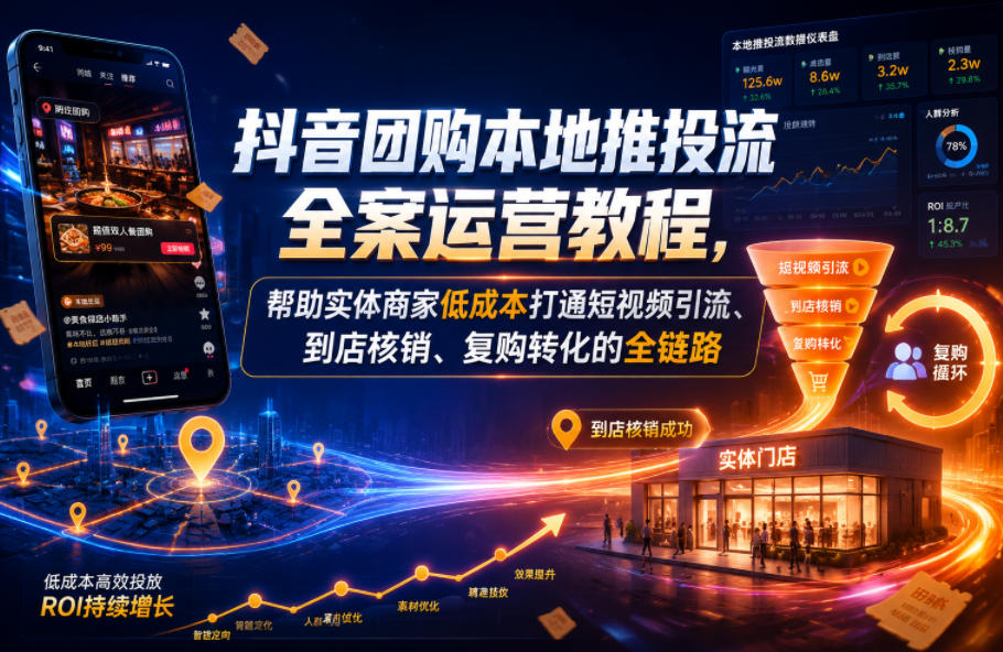 抖音团购本地推投流全案：实体店短视频引流到店核销复购教程