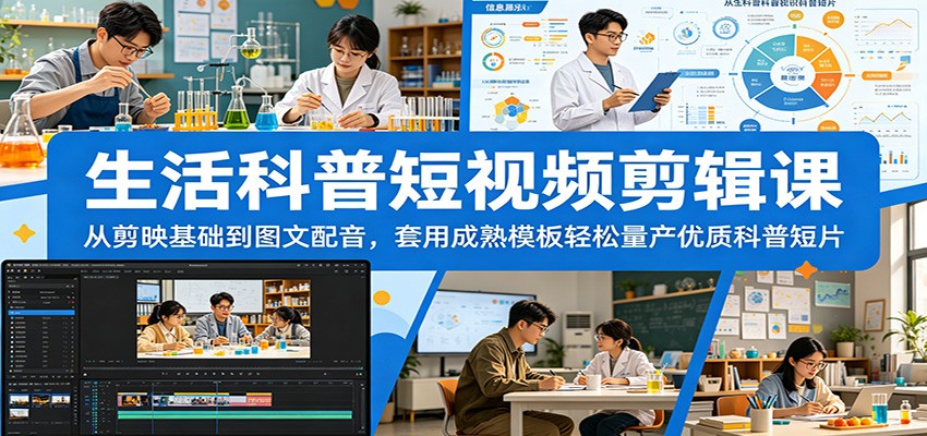 生活科普短视频剪辑课：剪映抠像关键帧配音，套模板量产优质短片