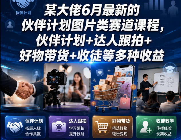 某大佬6月伙伴计划图片类课程，流量收益+达人跟拍+好物带货教学