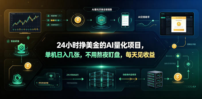 AI量化交易24小时自动赚美金，单机变现几十刀新手零门槛