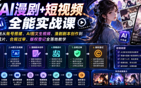 AI漫剧短视频实战课：零基础账号搭建到剪辑过审版权全落地