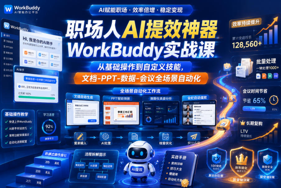 WorkBuddy实战课：零代码搞定文档PPT数据会议自动化